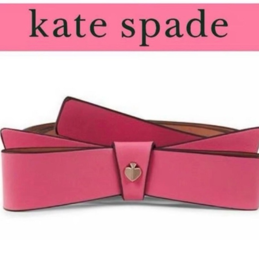 Kate Spade Hot Pink Leather Bow Belt Gold Spade Rhododendron Grove Coquette M